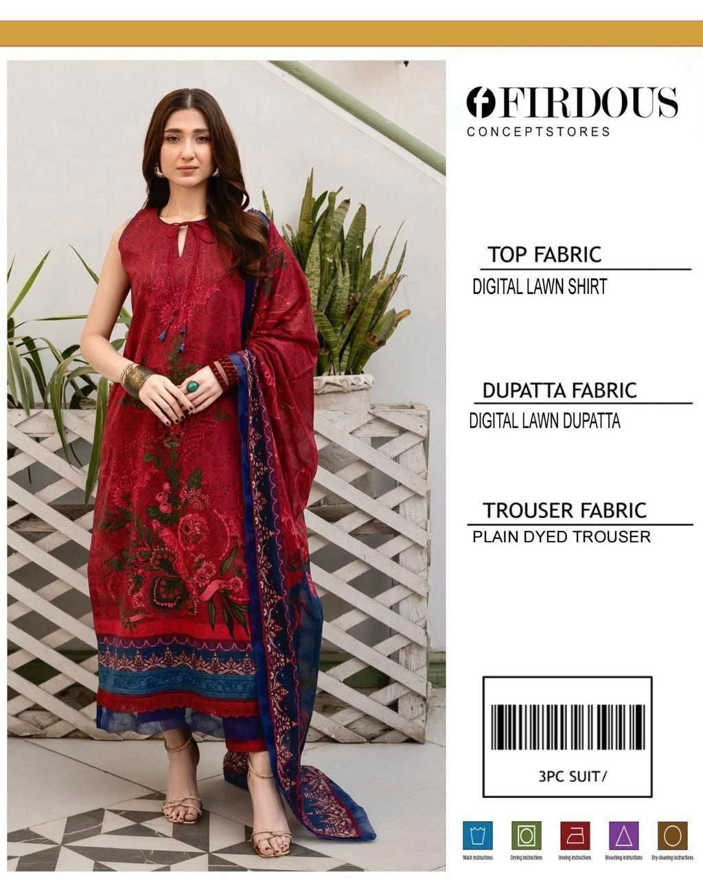 Firdous 3pc Lawn with Lawn Dupata