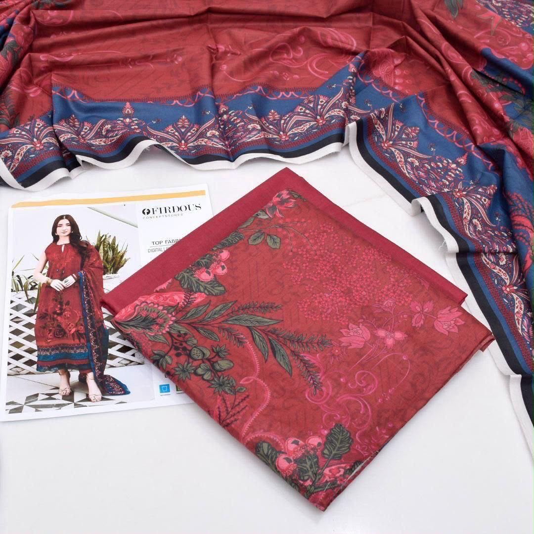 Firdous 3pc Lawn with Lawn Dupata