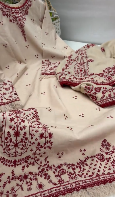 Skin Karandi Stitched 3pc With Pashmina