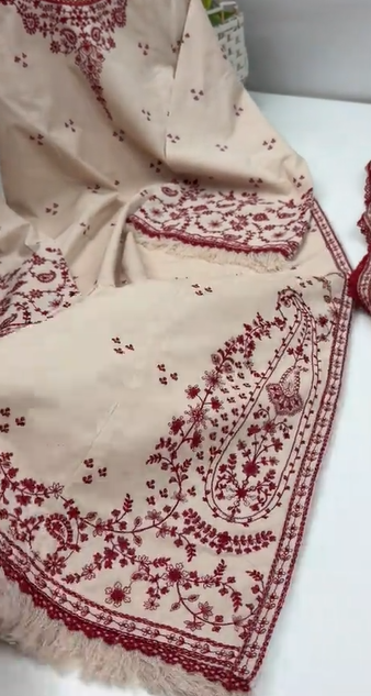 Skin Karandi Stitched 3pc With Pashmina